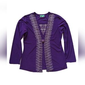 SAIF GARMENTS Women's Purple Blouse Rhinestone Fits Large to XL  Stretched